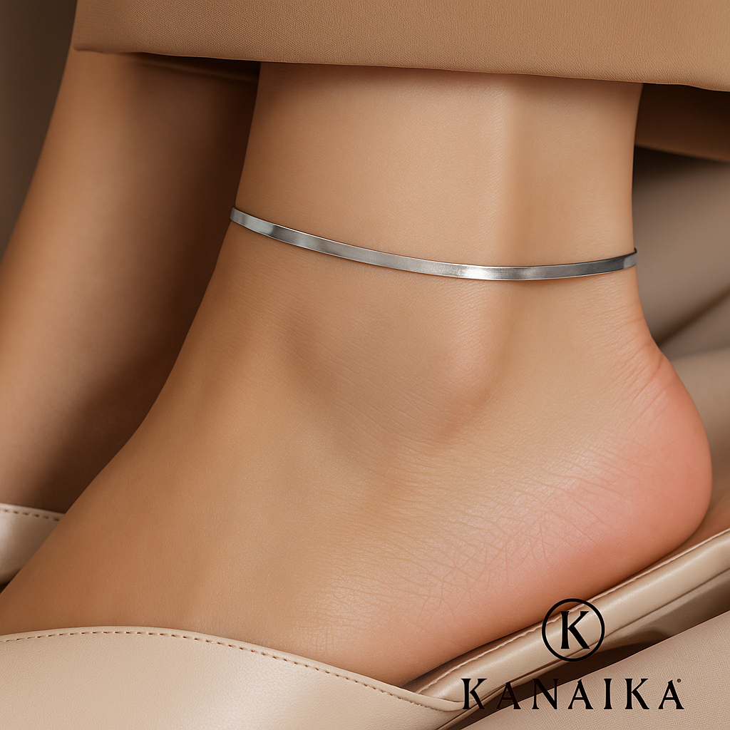 š« Kanaika "Liquid Silver" Herringbone Anklet ā Sleek, Modern & Irresistibly Chic! āØ