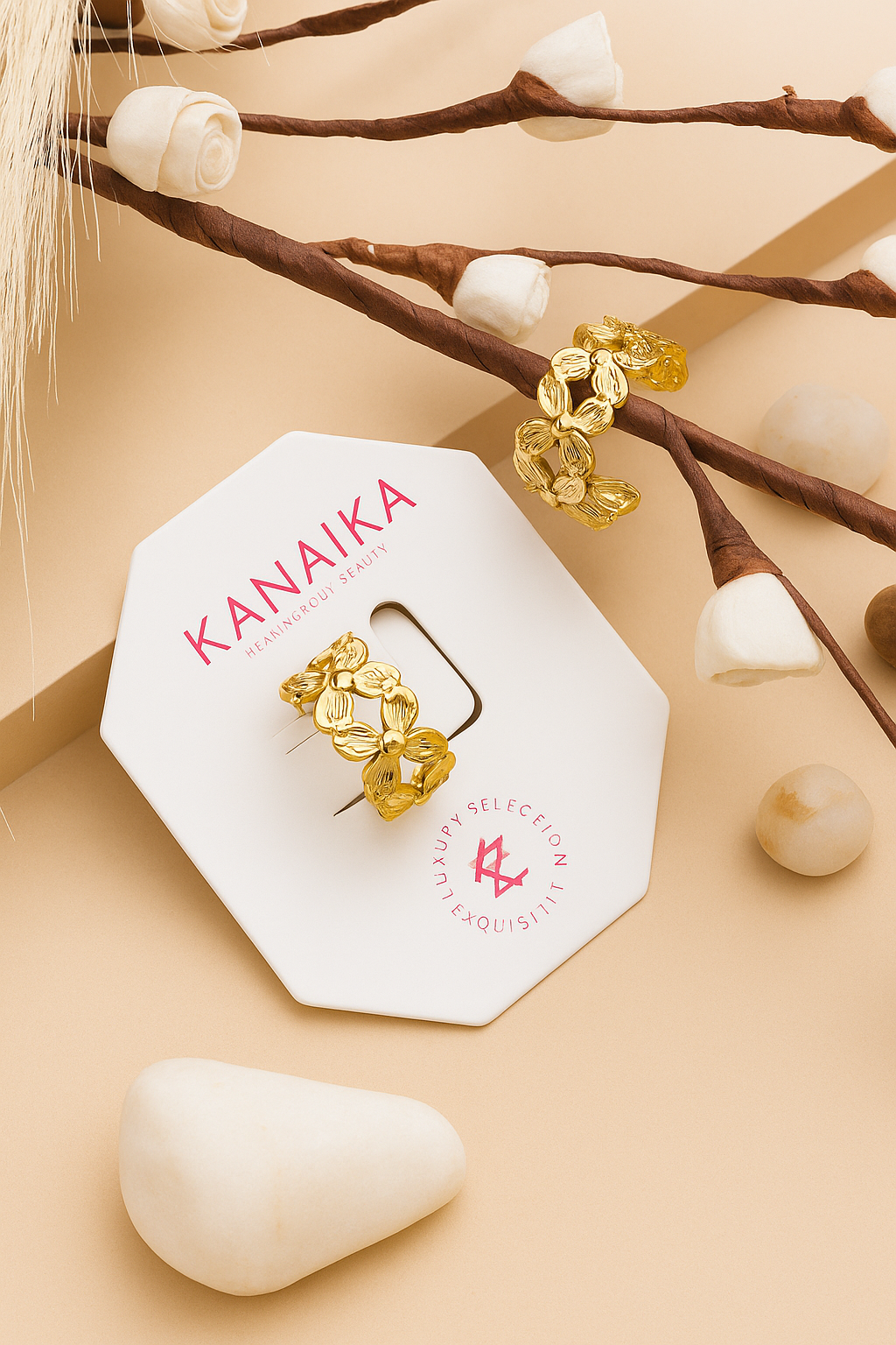 šø Kanaika "Golden Petal Embrace" Floral Ring ā A Blossom of Pure Gold! āØ