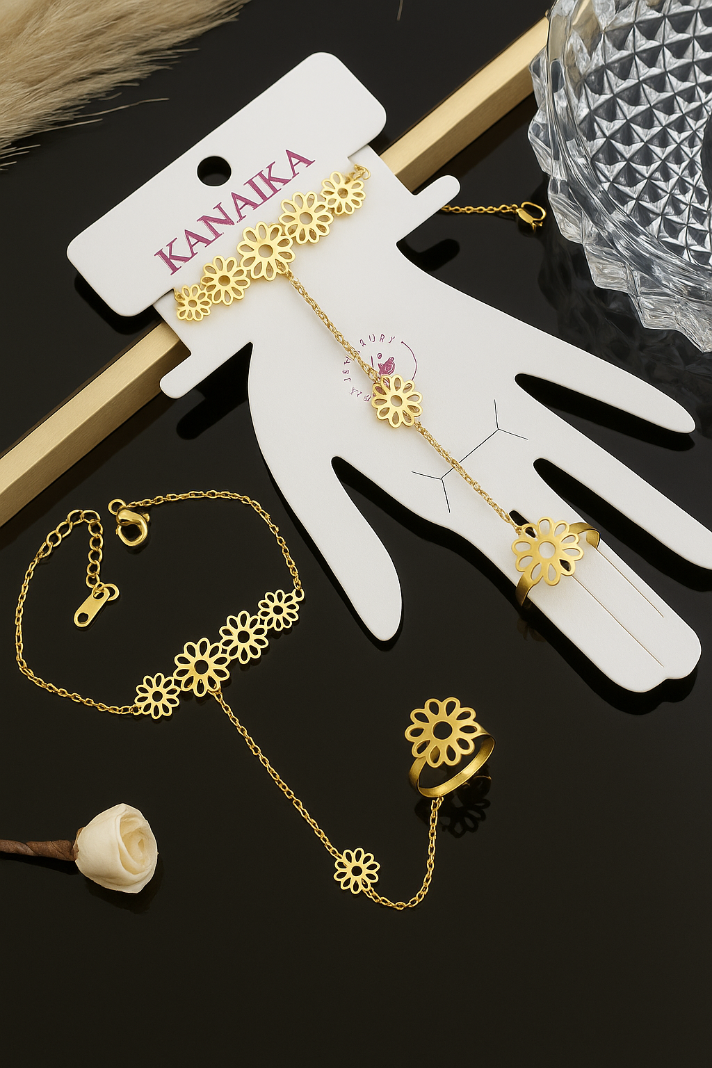 š¼ Kanaika "Golden Daisy Chain" Hand Harness ā Blooming Elegance for Your Hand! āØ
