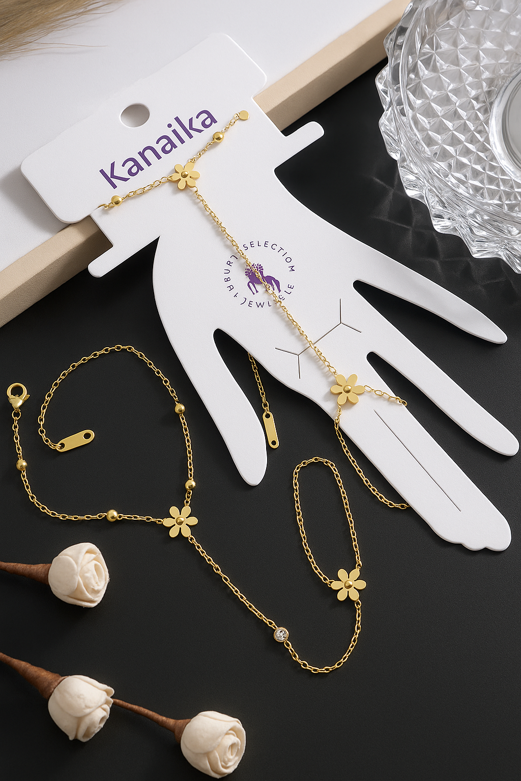 šø Kanaika "Petal Cascade" Hand Harness ā Delicate Gold & Floral Whispers! āØ