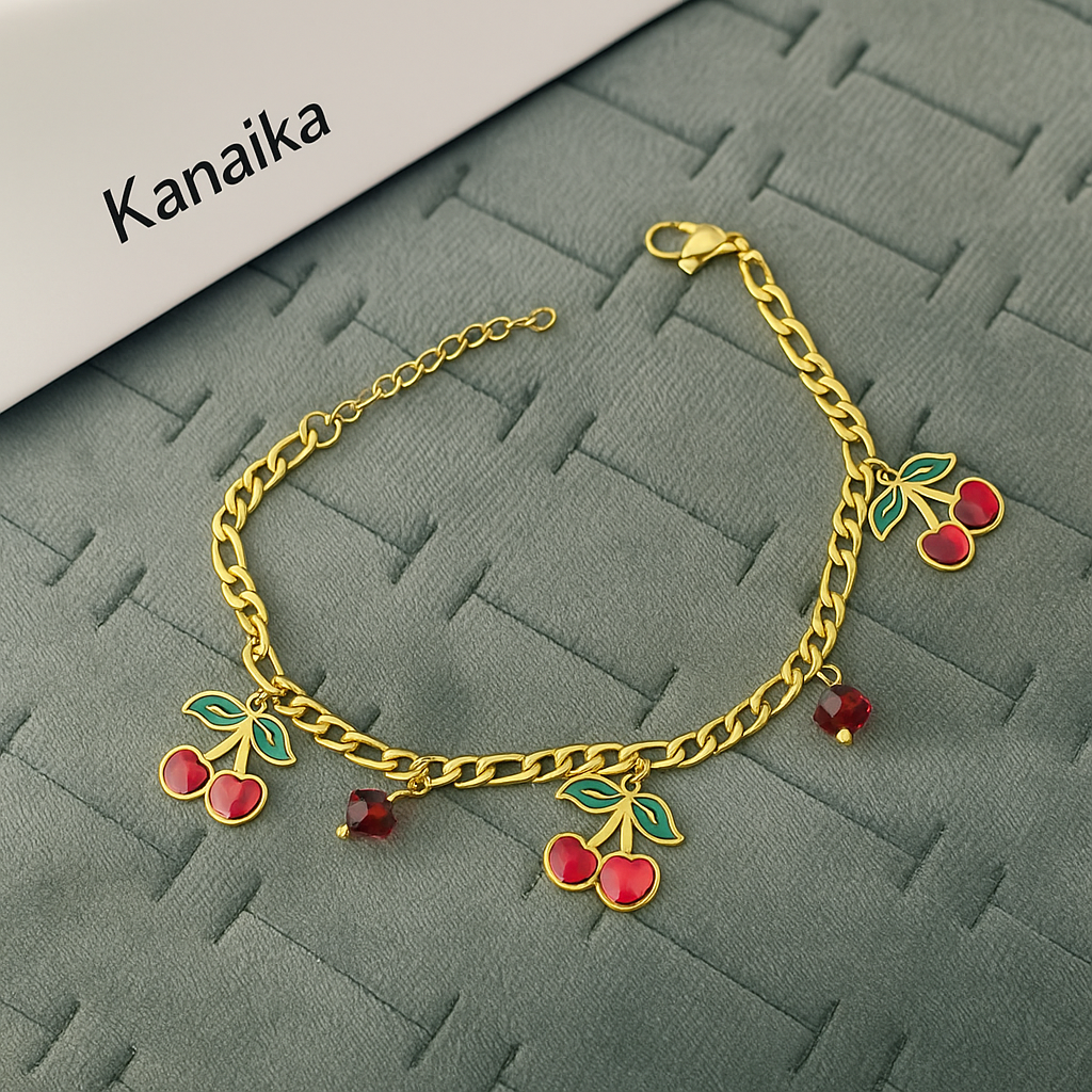 š Kanaika "Cherry Blossom Delight" Charm Bracelet ā Sweetness & Sparkle! āØ