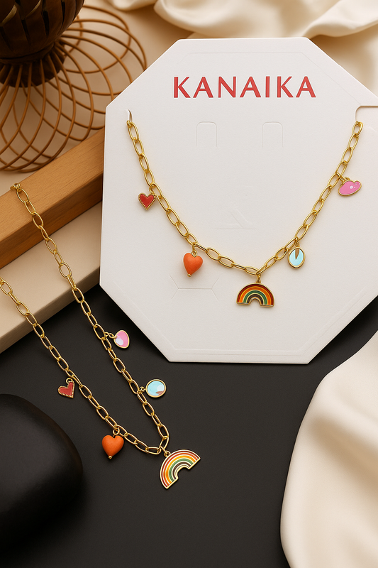 🌈 Kanaika Rainbow Charm Necklace – Playful Elegance with Love 💖