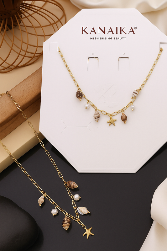 Golden Shell & Starfish Charm Story Necklace 🐚✨