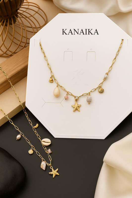 Golden Shell & Starfish Charm Story Necklace 🐚✨