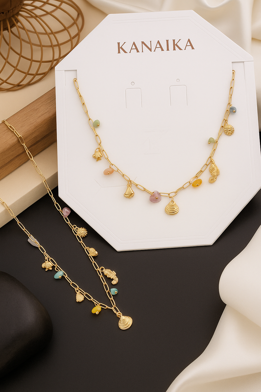 Golden Ocean Charm Story Necklace 🌊⛵
