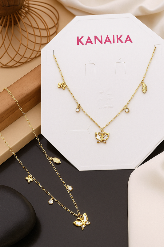 Golden Butterfly & Floral Charm Story Necklace 🦋✨