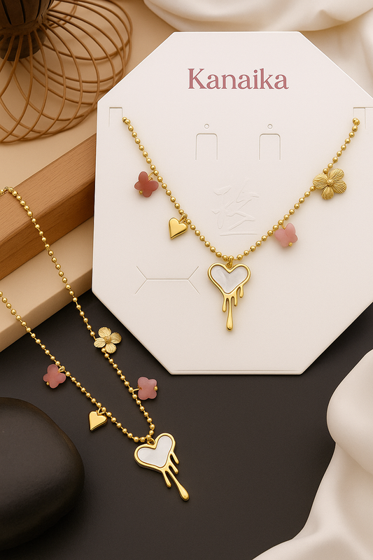 Golden Drip Heart & Butterfly Charm Necklace 💖🦋