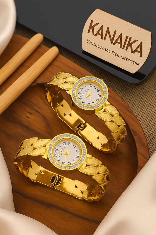 Kanaika Elegant Leaf Bangle Watch 🌿✨