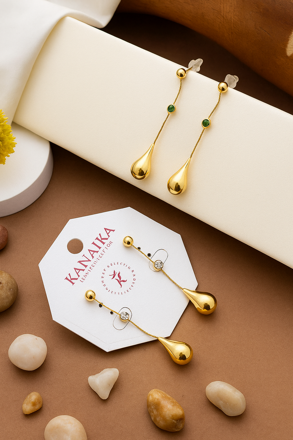 ✨ Kanaika "Golden Dewdrop" Dangle Earrings – Modern Elegance with a Touch of Sparkle! ✨