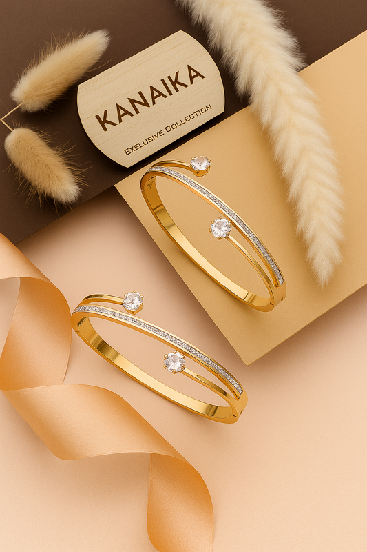 ✨ Kanaika "Celestial Embrace" Double-Band Crystal Bangle – Sparkling Simplicity, Dazzling Impact! ✨