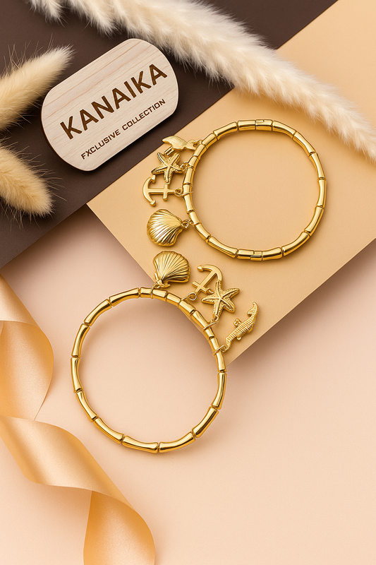 🐚 Kanaika "Seaside Serenity" Gold Charm Bangle – Your Ocean-Inspired Escape! ✨