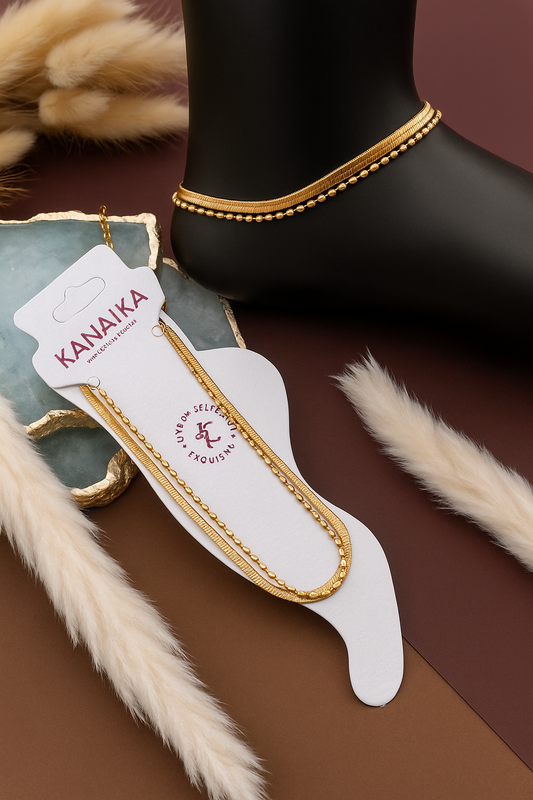 🌊 Kanaika "Coastal Serenity" Layered Anklet Set – Golden Waves and Ocean Bliss! ✨