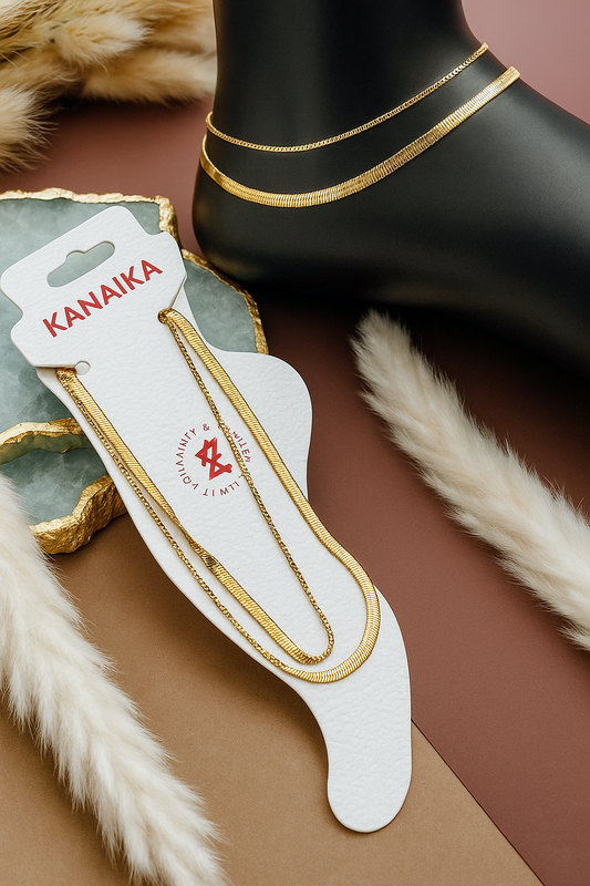 💫 Kanaika "Liquid Gold Duo" Layered Anklet Set – Sleek Shine, Effortless Glamour! ✨