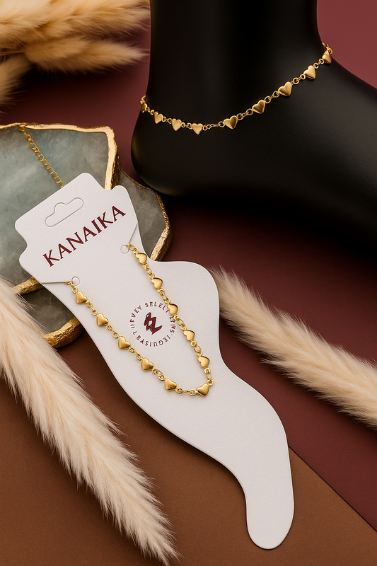💖 Kanaika "Heart's Whisper" Charm Anklet – Golden Love Steps! ✨