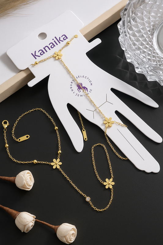 🌸 Kanaika "Petal Cascade" Hand Harness – Delicate Gold & Floral Whispers! ✨