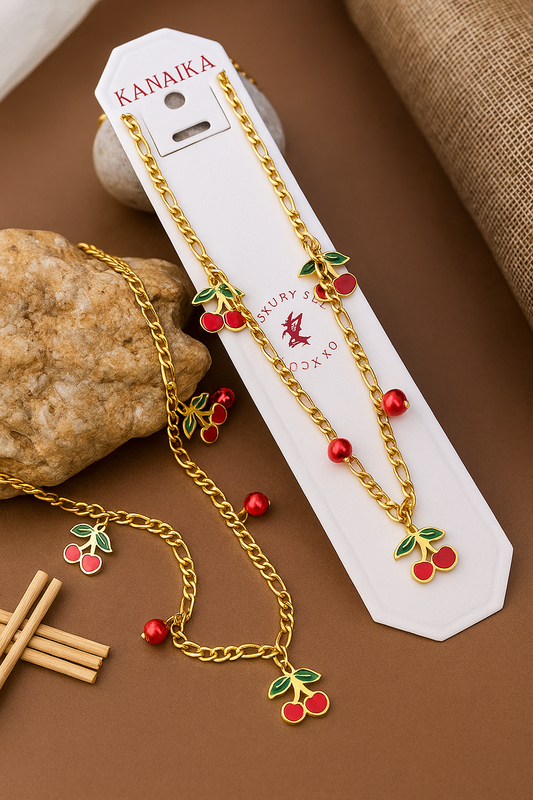 🍒 Kanaka | Gold-Tone Cherry Charm Necklace Set