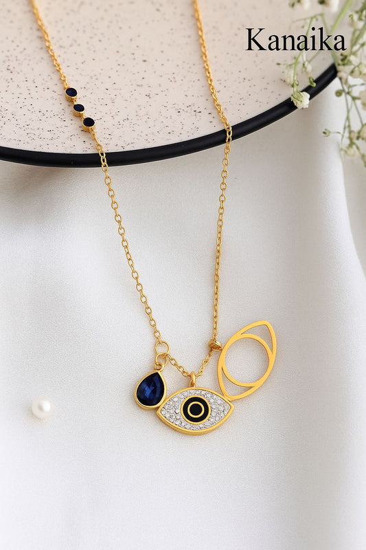 🧿 Kanaika "Mystic Eye Protector" Charm Necklace – Golden Glamour & Guardianship! ✨